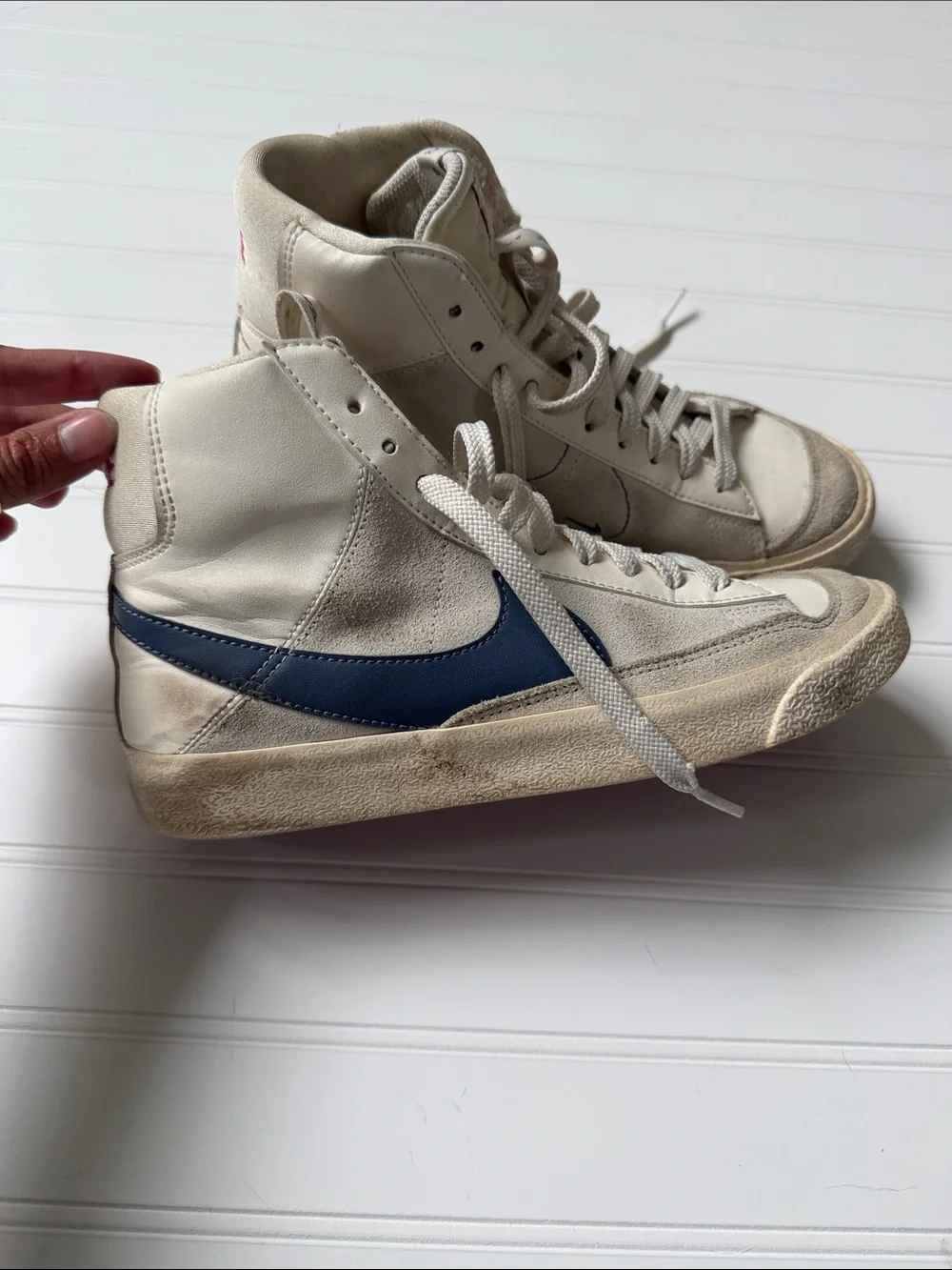 Nike Blazer Mid Top Sneakers in White and Blue Swoosh